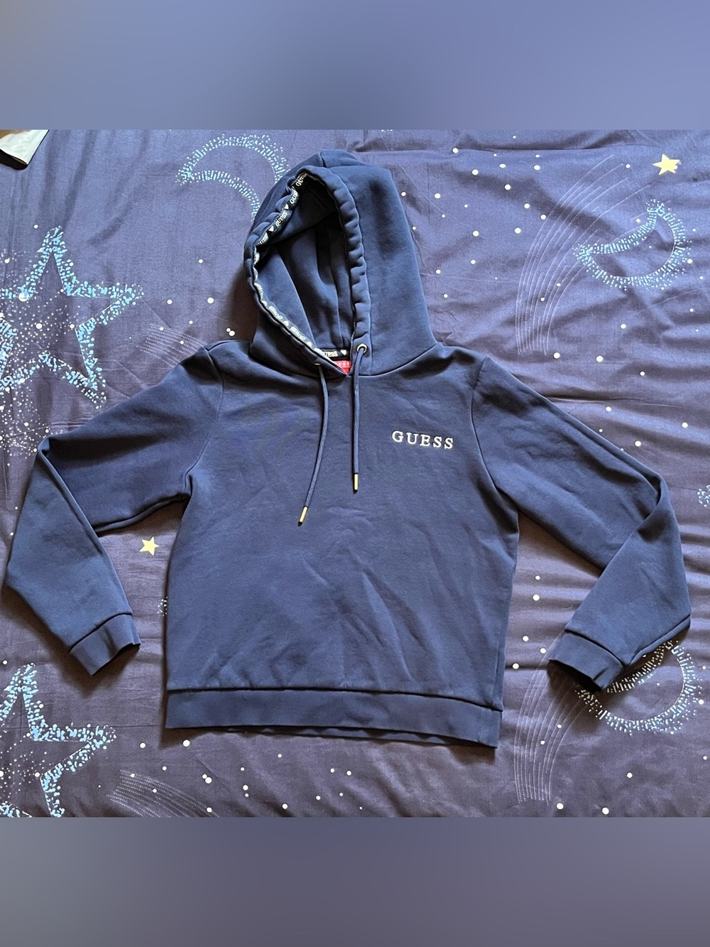 GUESS Women's Med Navy Blue Logo Hoodie Sweater